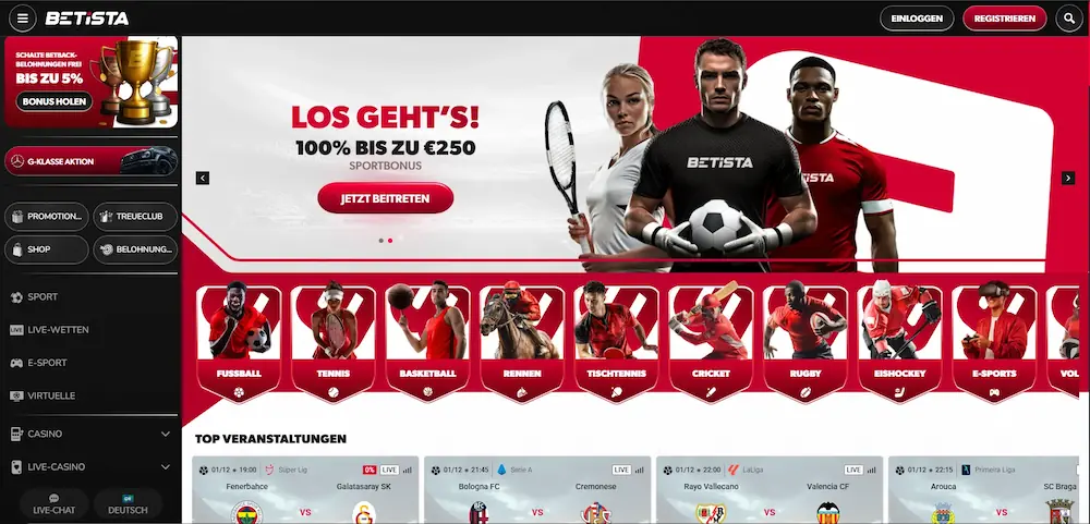 Betista welcome bonus explained – desktop homepage with promotions